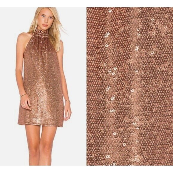 C/Meo Collective Sequence dress halter copper rose gold S Resolve ILLUMINATED - Picture 5 of 11